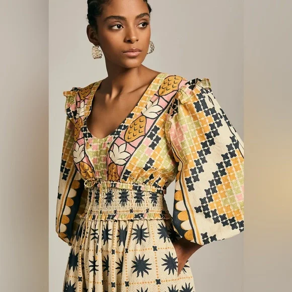 Farm Rio Natural Tropical Sunshine V-neck Maxi Dress 3X - Picture 7 of 16